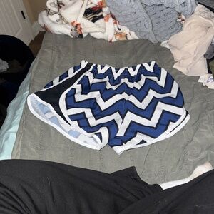 Varsity Blue and White Zigzag Women's Athletic Shorts XS